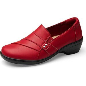 Kordal Women's Red Slip-Ons Lightweight Leather Stylish Casual Loafers Shoes